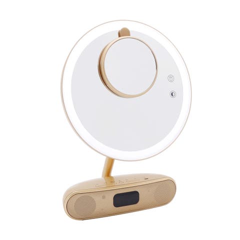 Melody 9-inch Round Duotone Makeup Mirror With Bluetooth Speakers