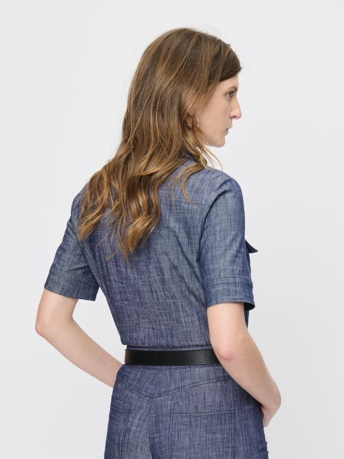 Callas Milano Vesper Button-down Stretch Denim Shirt In Blue