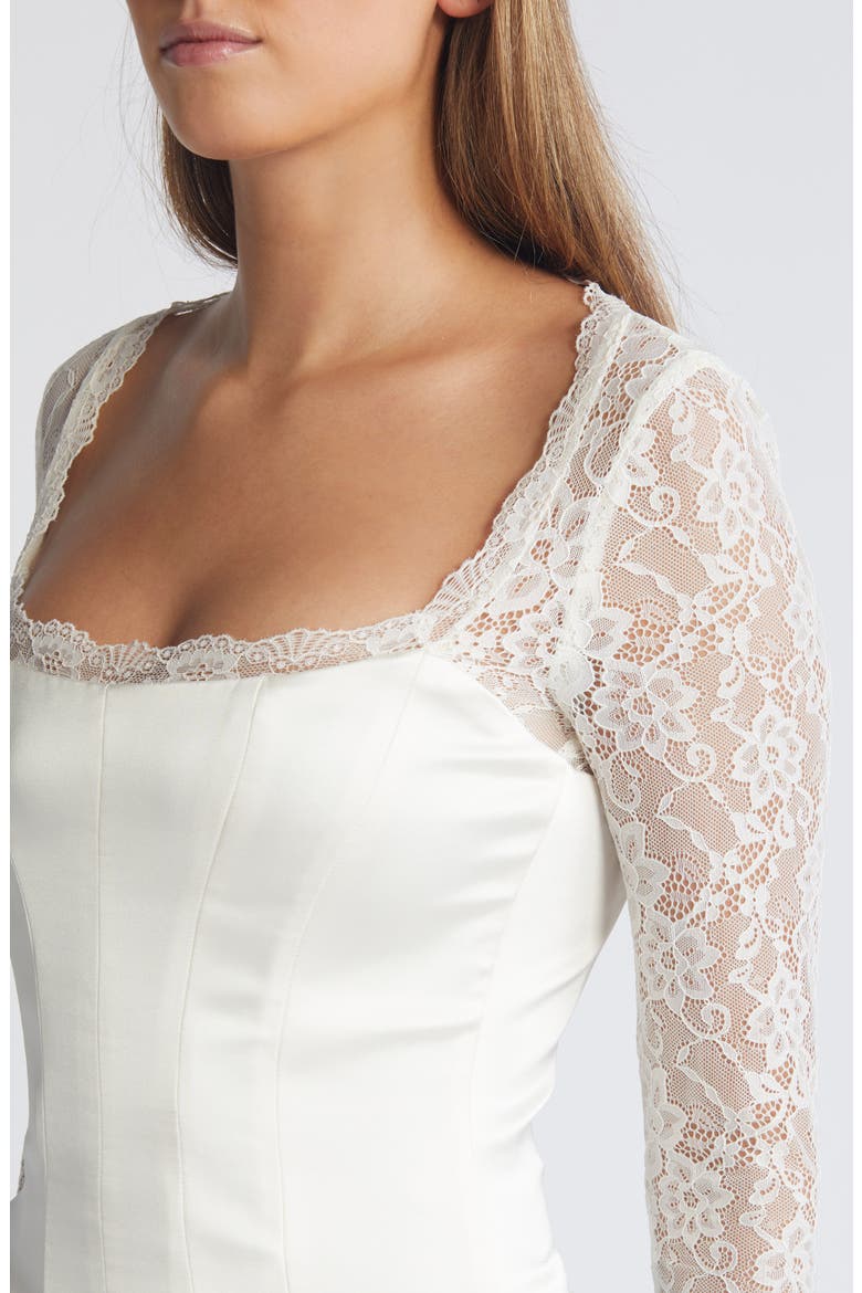 Long Sleeve Lace & Satin Corset Top, Alternate, color, IVORY