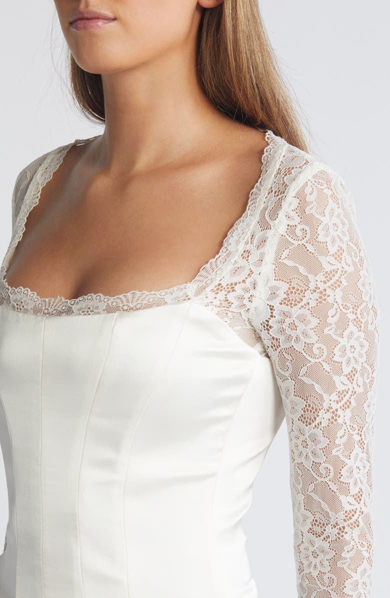 Mistress Rocks Long Sleeve Lace & Satin Corset Top, Alternate, color, Ivory