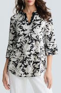 KASPER Floral Print Three-Quarter Sleeve Knit Top