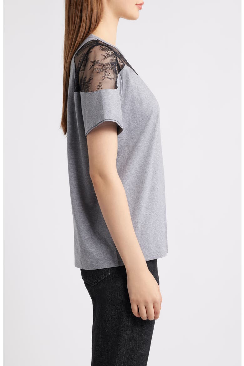 Eptima Lace Inset Cotton T-Shirt, Alternate, color, PEBBLE MELANGE