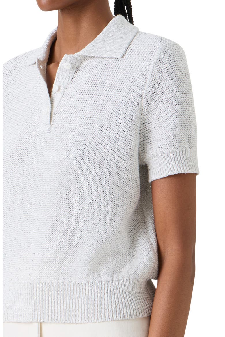 Sequin Linen & Cotton Blend Polo Sweater, Alternate, color, ECRU