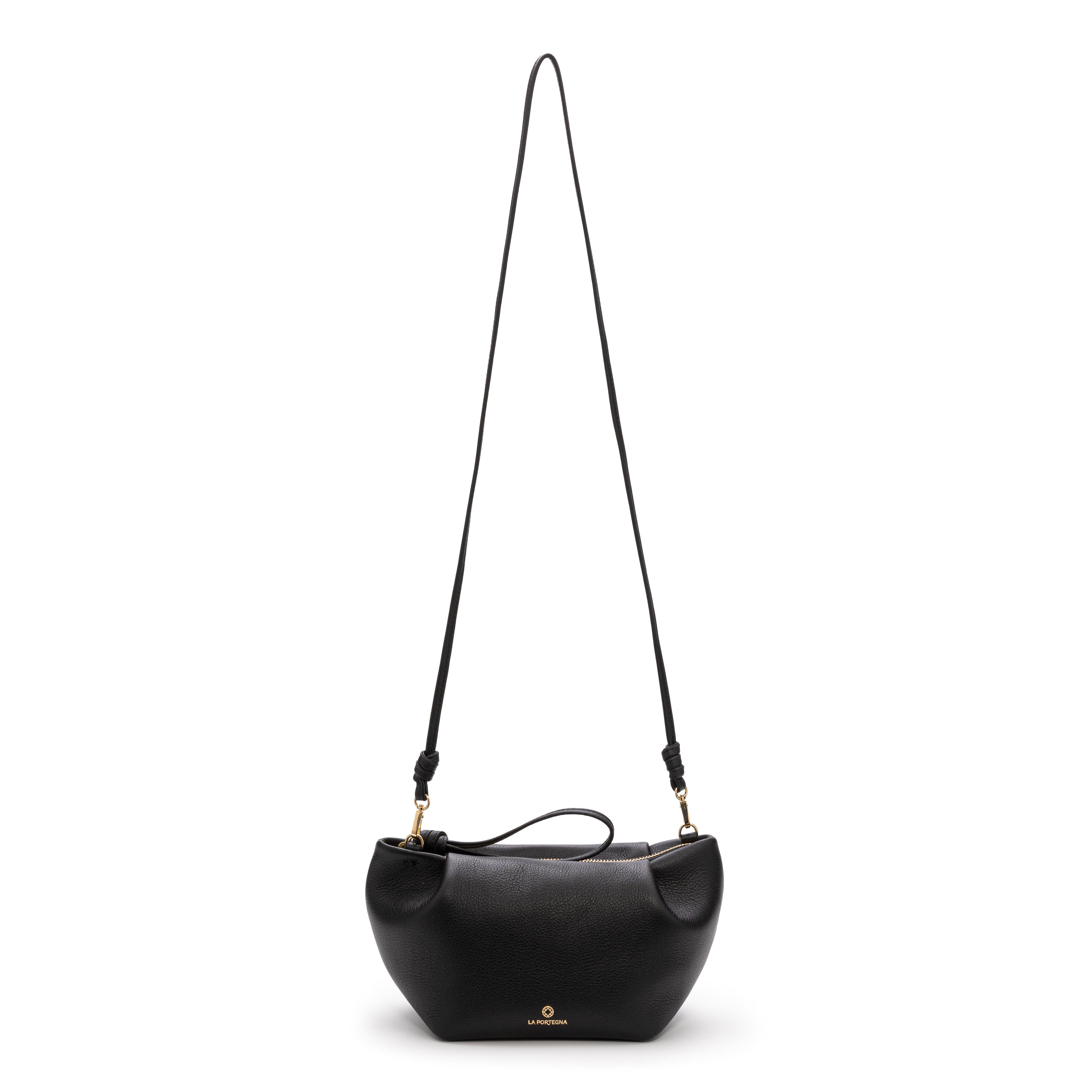LA PORTEGNA Martita Small Leather Clutch Bag With Shoulder Strap, Alternate, color, Black