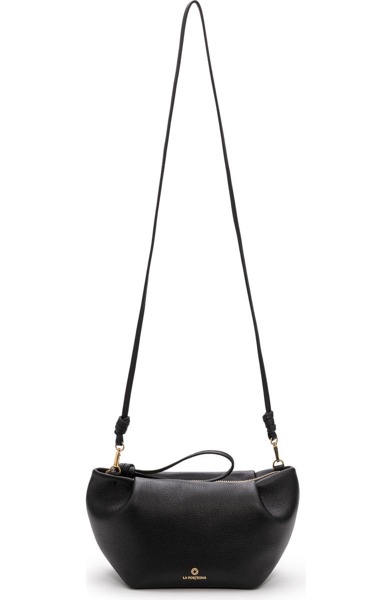 LA PORTEGNA Martita Small Leather Clutch Bag With Shoulder Strap, Alternate, color, Black