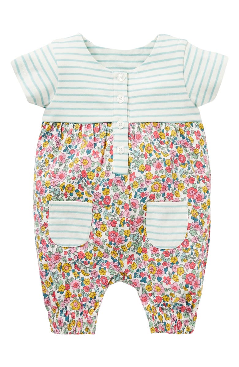 Mini Boden Stripe & Floral Jersey Romper, Main, color,