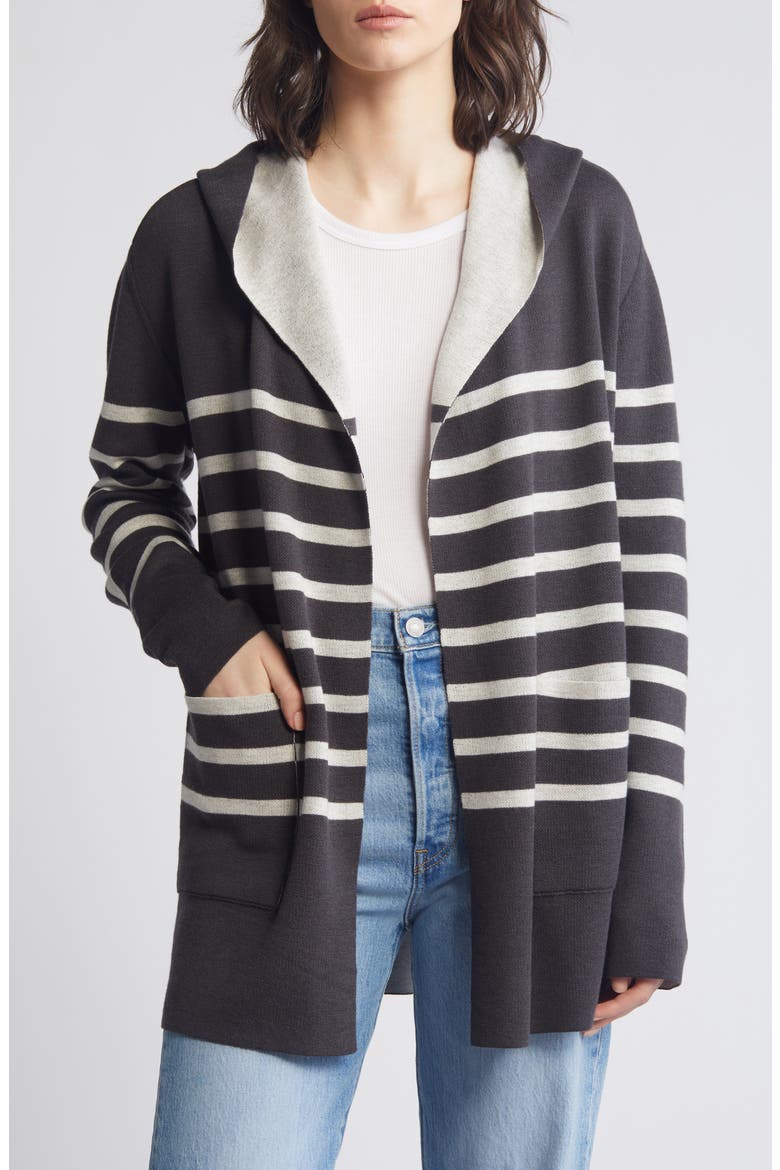 Syd Stripe Open Front Cardigan, Main, color, LEAD/OAT