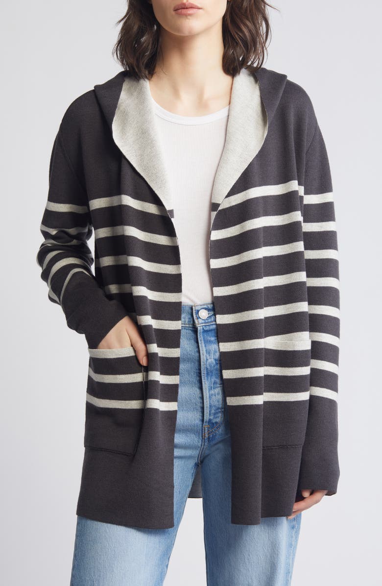 Splendid Syd Stripe Open Front Cardigan, Main, color, Lead/Oat