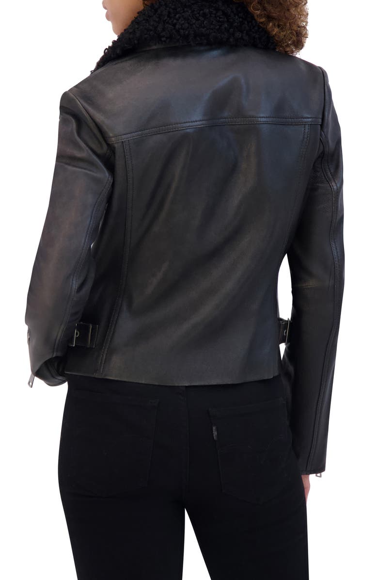Andrew Marc Paley Leather Jacket with Faux Shearling Collar, Alternate, color, 