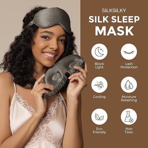 Silksilky 1 Pc 22momme Mulberry Silk 3d Contoured Blackout Eye Mask With Elastic Band In Gray