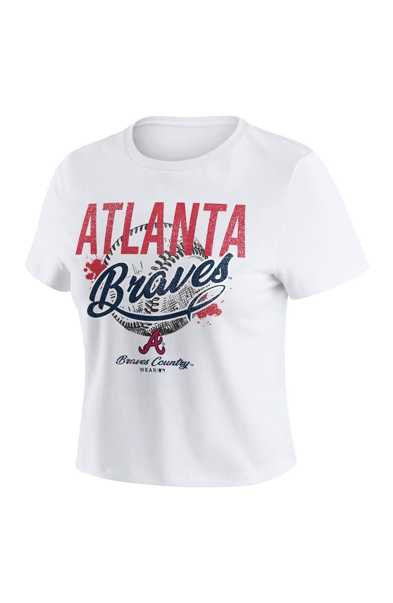 WEAR by Erin Andrews Women's WEAR by Erin Andrews  White Atlanta Braves Distressed Cropped Baby T-Shirt, Alternate, color, 