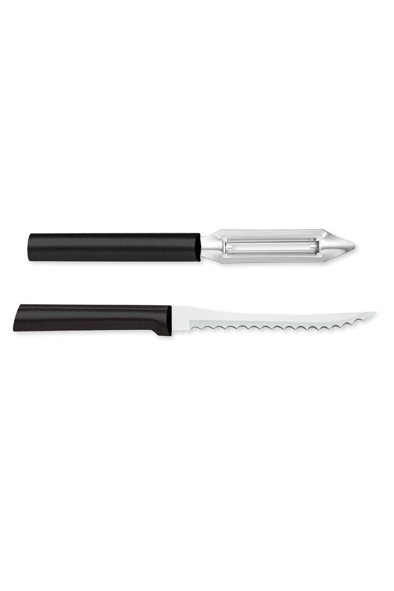 Cutlery 2-Inch Deluxe Vegetable Peeler & 5-Inch Tomato Slicer Stainless Steel Serrated Blade, Main, color, Black