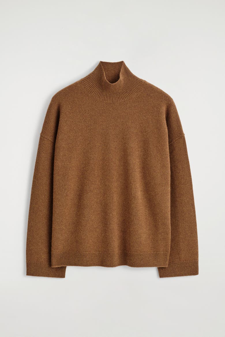 Cashmere Mock-Neck Sweater, Alternate, color, BROWN MÉLANGE