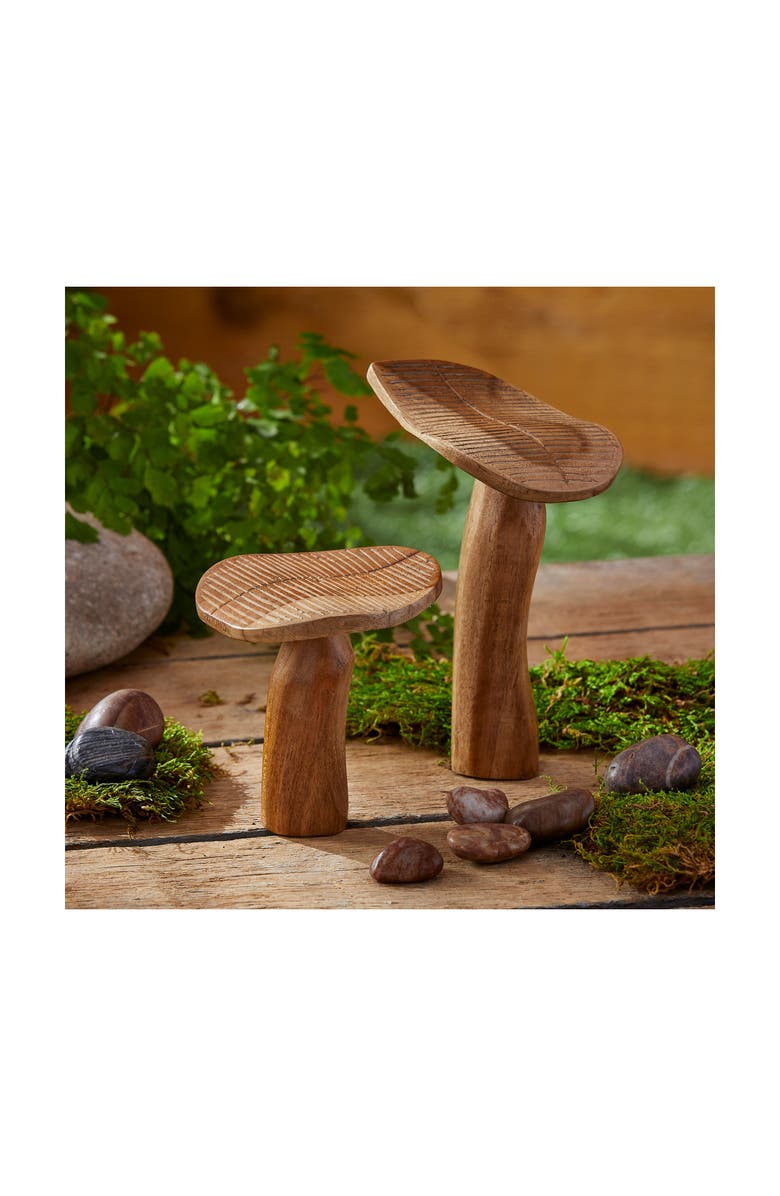 tag Wood Mushroom Garden Sculpture Natural Decor for Summer, Alternate, color, Beige