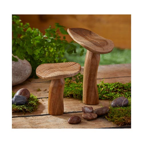 Tag Wood Mushroom Garden Sculpture Natural Decor For Summer In Brown