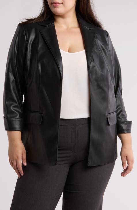 Faux Leather Blazer (Plus)