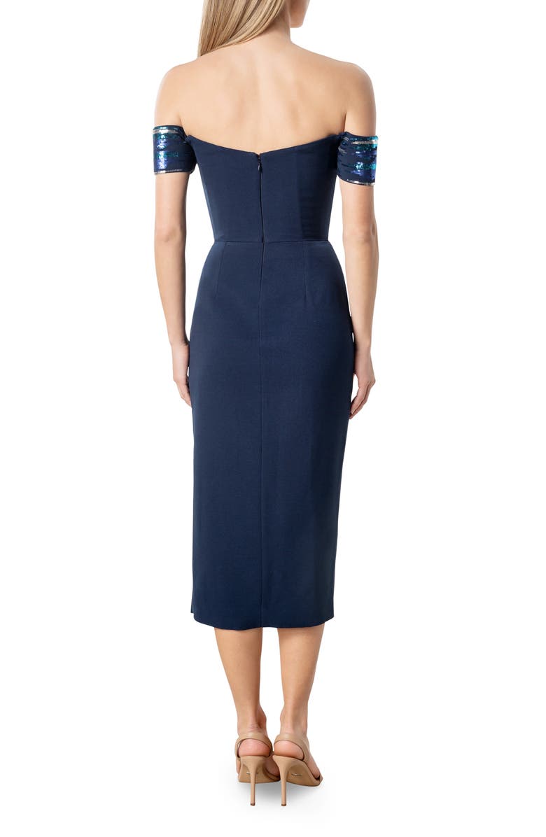 Dress the Population Alani Sequin Detail Off the Shoulder Midi Cocktail Dress, Alternate, color, Navy Multi