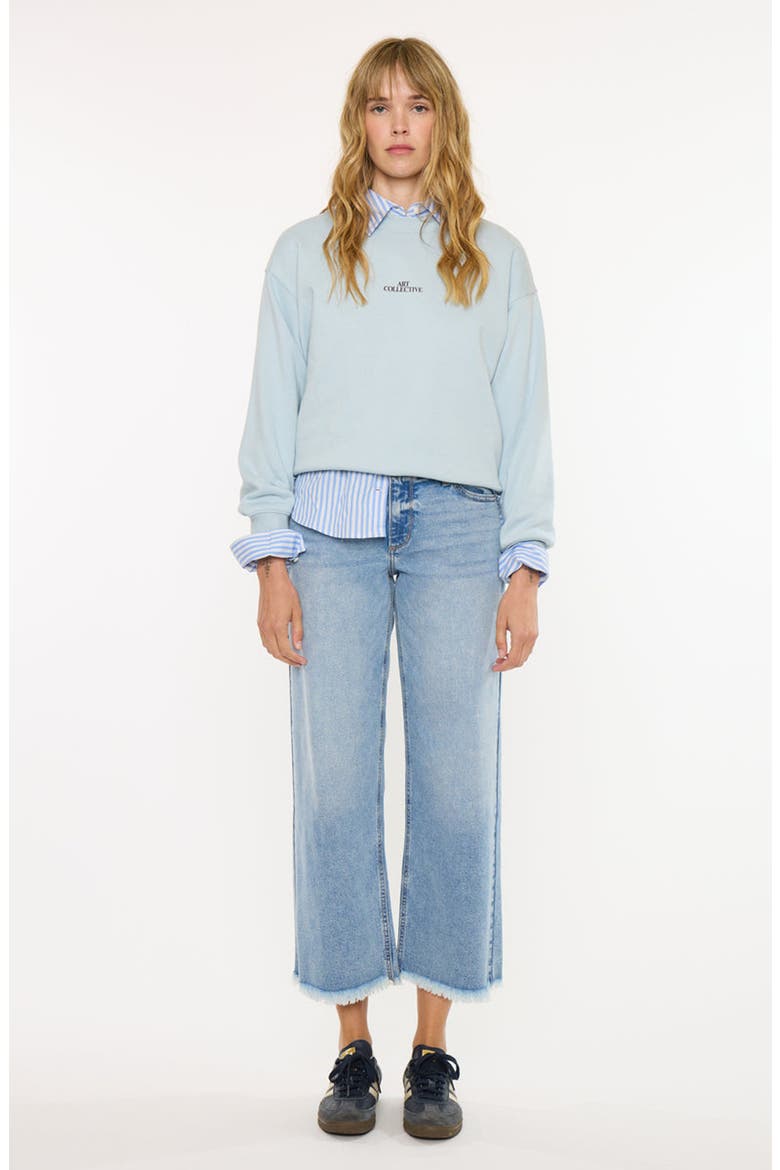 Mal Essentials Mid Rise Cropped Wide Leg Jeans, Main, color, Light Wash