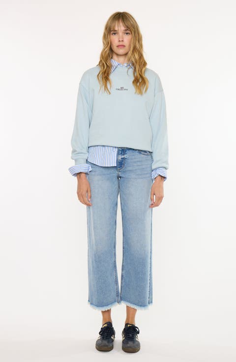 Mal Essentials Mid Rise Crop Wide Jeans