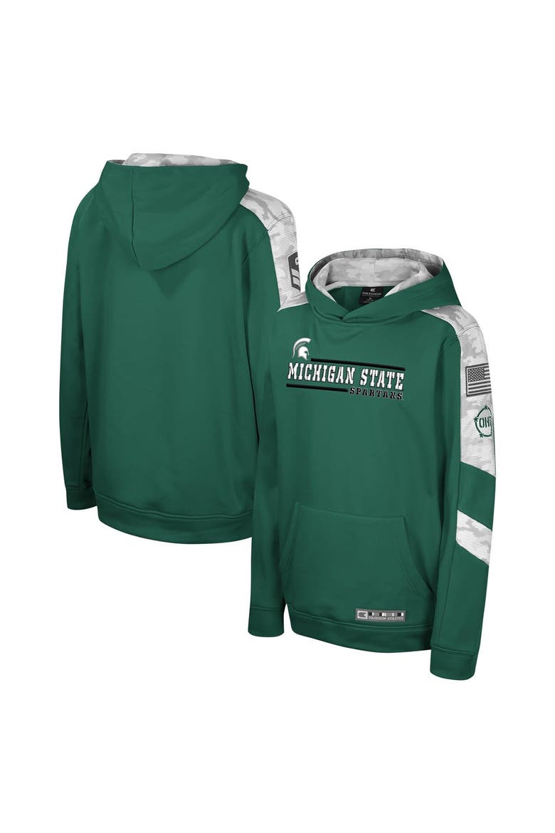 Youth Colosseum Green Michigan State Spartans OHT Military Appreciation Cyclone Digital Camo Pullover Hoodie, Alternate, color, Green