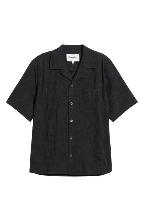 Paisley Embroidered Cotton Camp Shirt