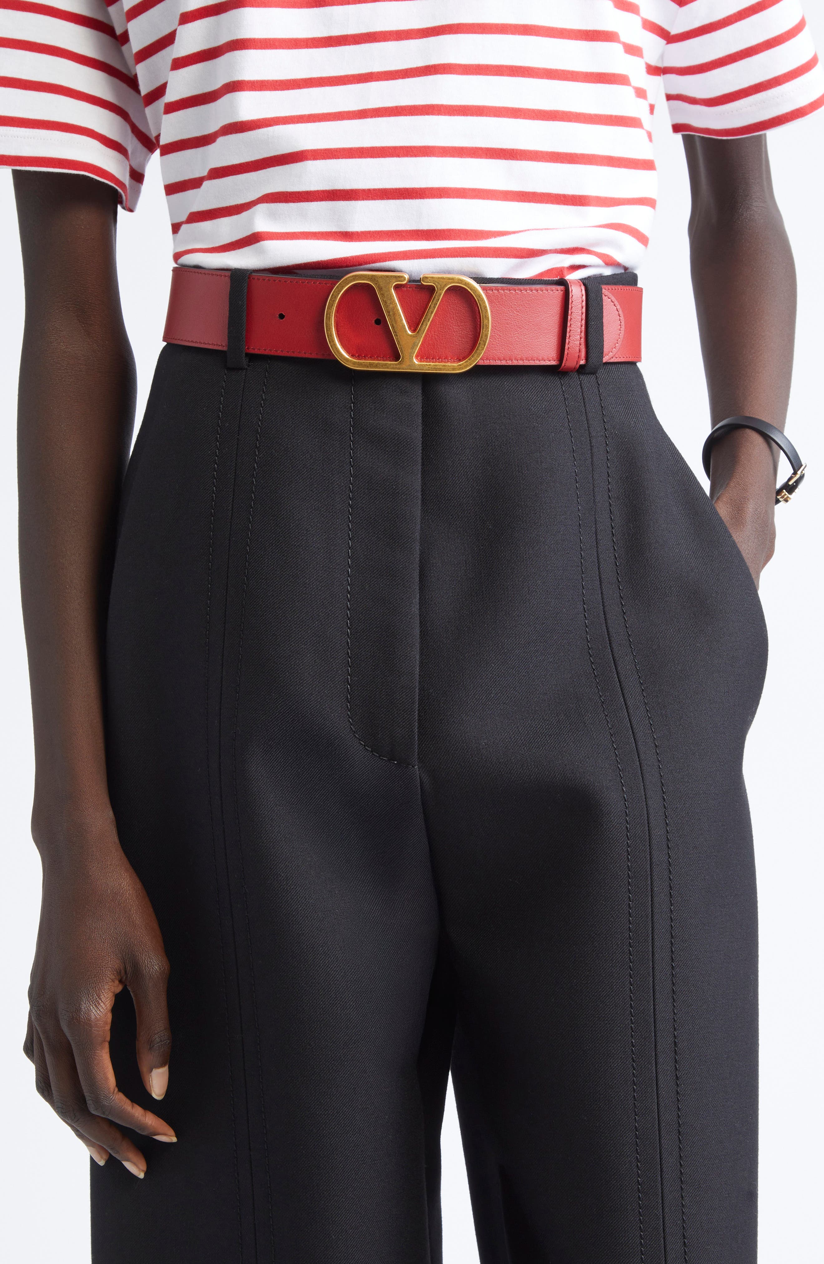 Valentino Vlogo Signature Mini Leather Belt, Red Valentino Garavani VLOGO Buckle Reversible Leather Belt  main image 3