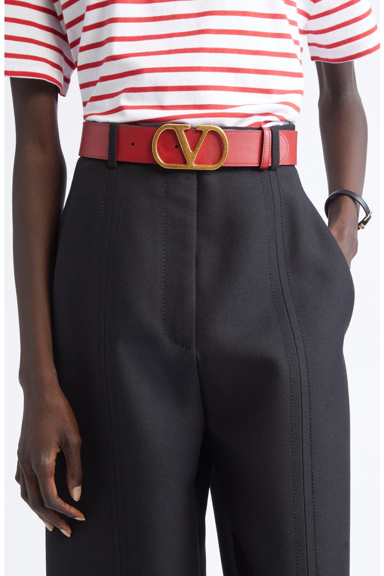 VLOGO Signature Reversible Leather Belt, Alternate, color, NERO/ ROSSO V