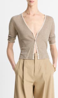 Vince Microstripe V-Neck Cashmere & Silk Cardigan