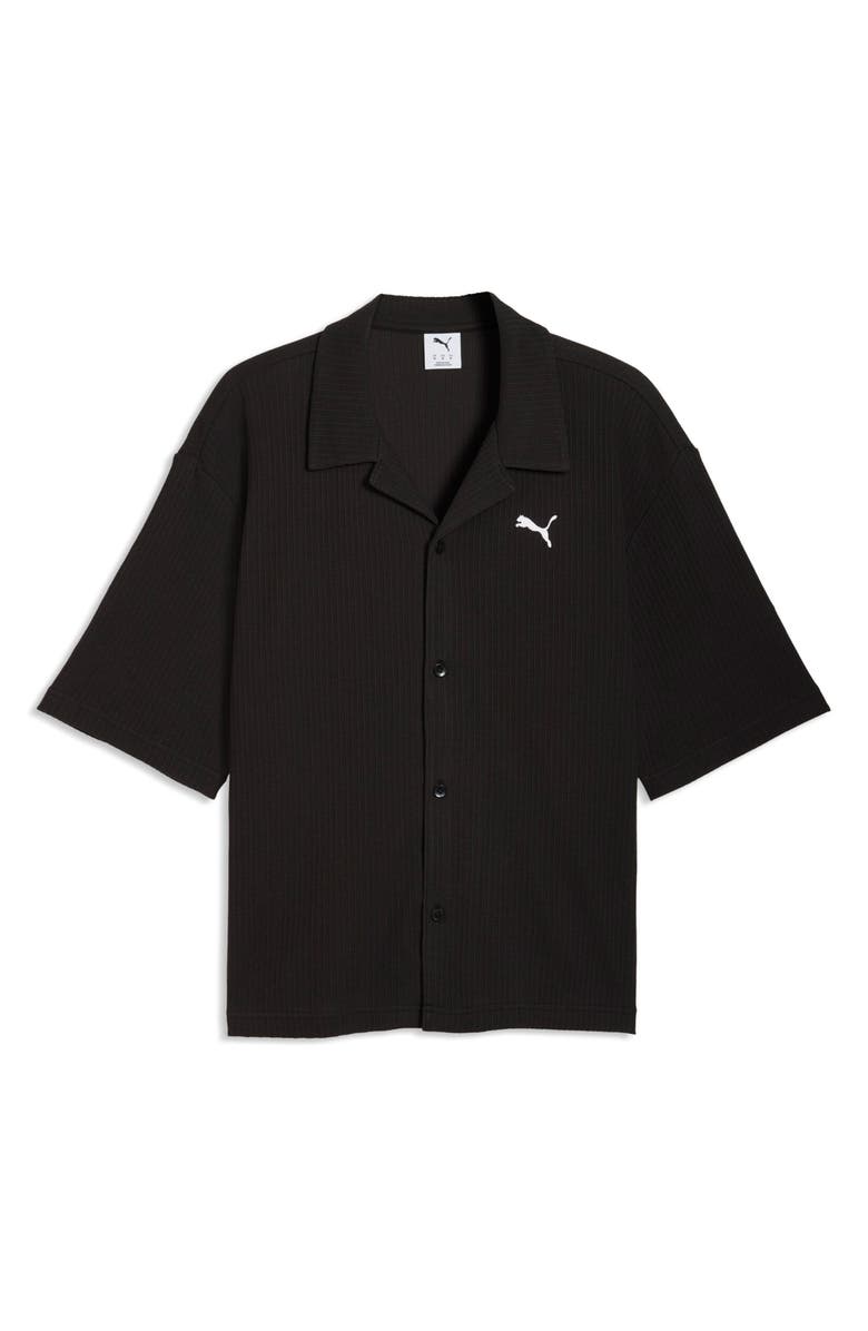 PUMA Wardrobe Essentials Waffle Knit Boxy Button-Up Shirt, Alternate, color, Puma Black