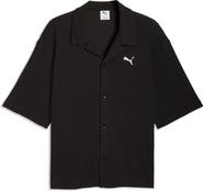 PUMA Wardrobe Essentials Waffle Knit Boxy Button-Up Shirt