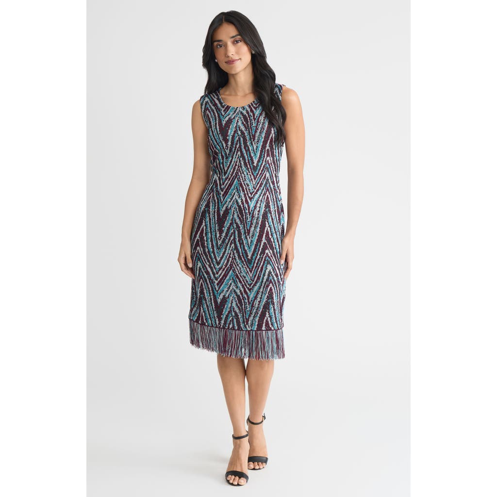 Ming Wang Lurex Fringe Trim Jacquard Knit Sheath Dress In Multi
