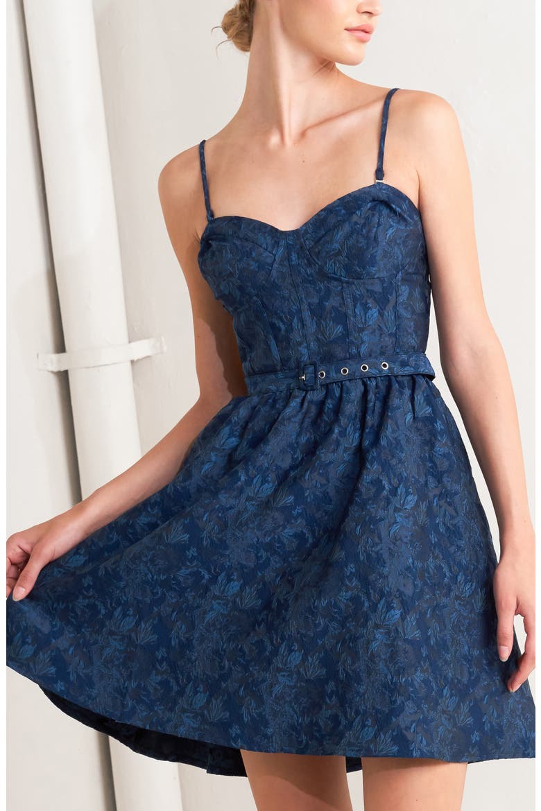 Floral Belted Jacquard Minidress, Alternate, color, NAVY MULTI