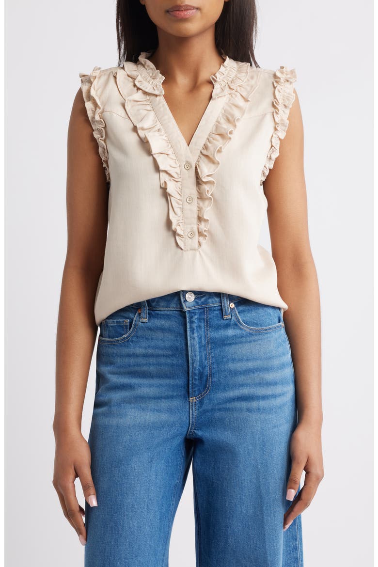 Ruffle Accent Sleeveless Top, Main, color, MACADAMIA