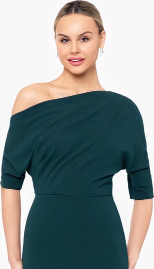 One-Shoulder Crepe Scuba Trumpet Gown