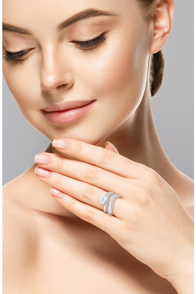 Set of 2 Pear & Baguette Cut Moissanite Stackable Rings, Alternate, color, SILVER