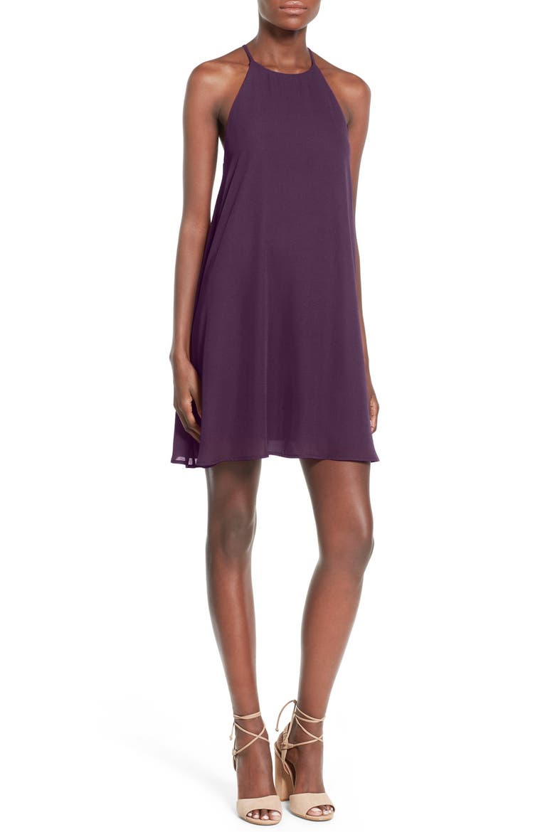 High Neck Trapeze Dress, Main, color, PLUM