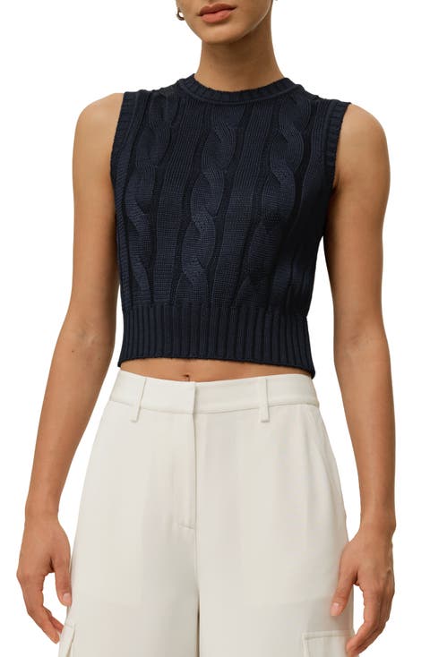 Cable Knit Tussah Silk Cropped Top