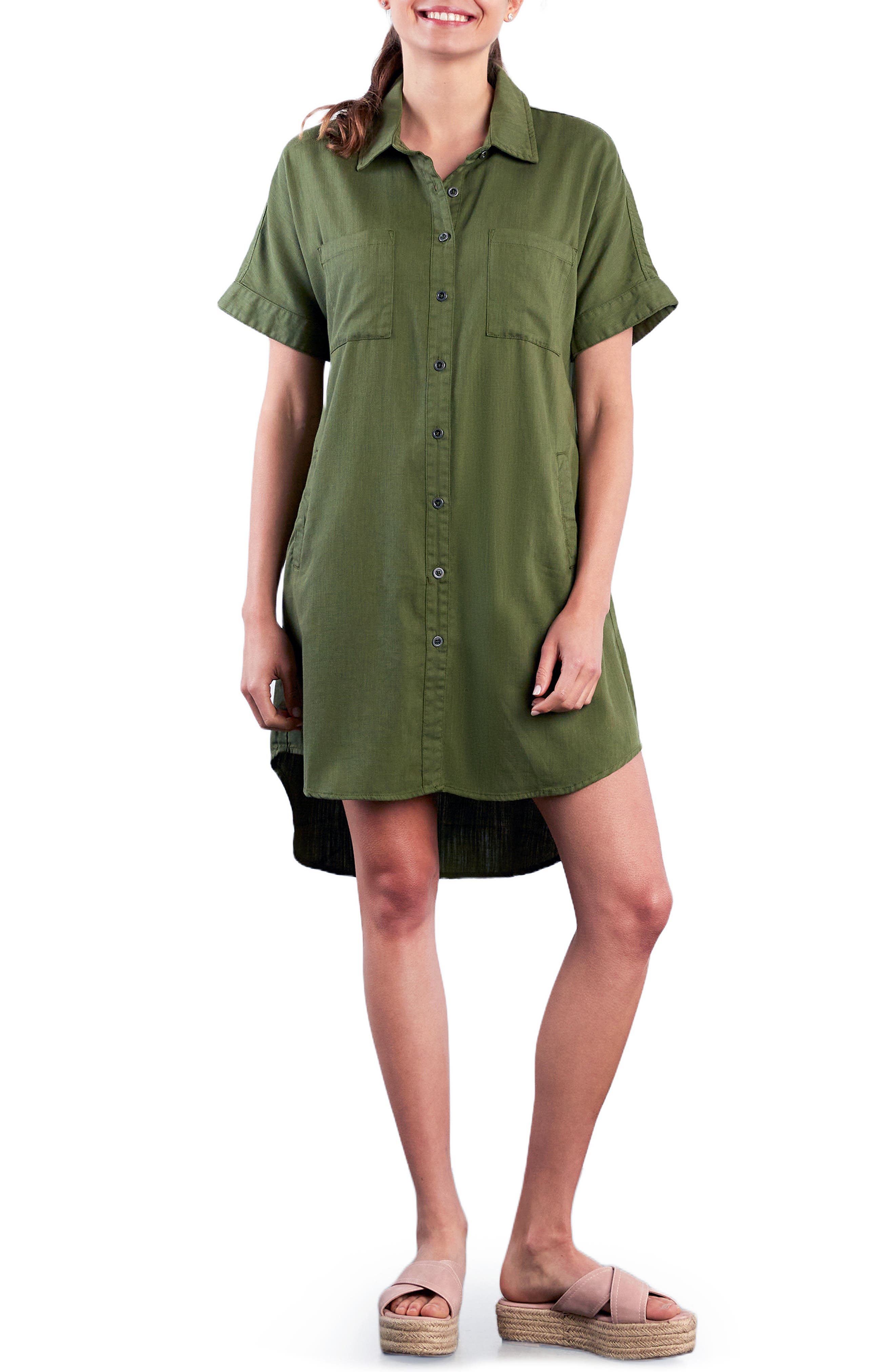 Wash Lab Denim Clean Denim Shirtdress in Brushed Army 