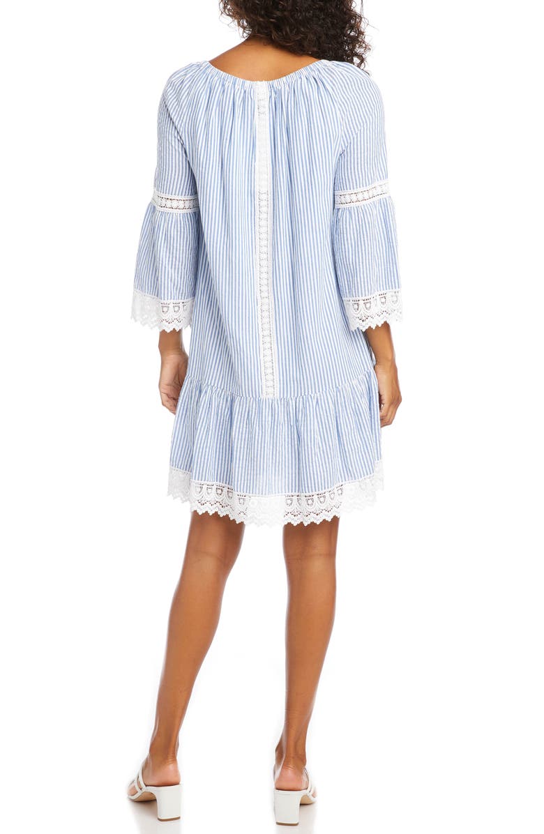 Karen Kane Mixed Lace Cotton Dress, Alternate, color, Blue Stripe