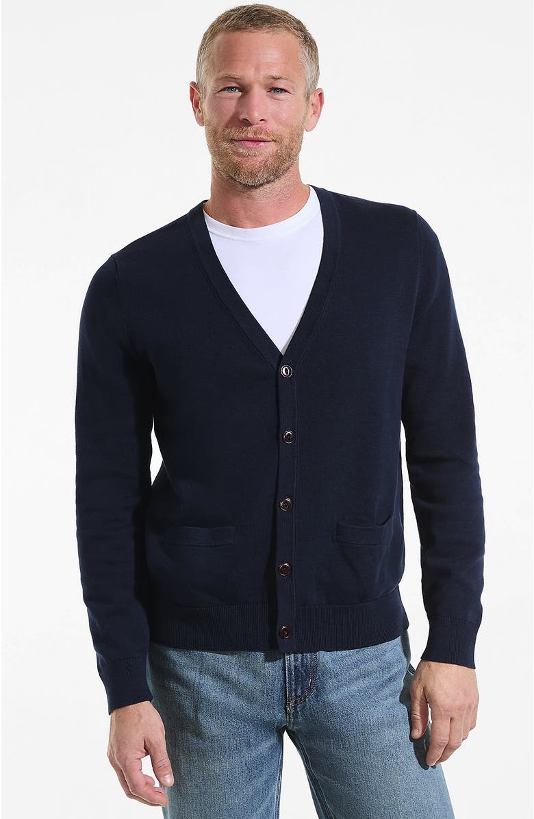 Lands' End Fine Gauge Cotton Cardigan, Main, color, Radiant Navy