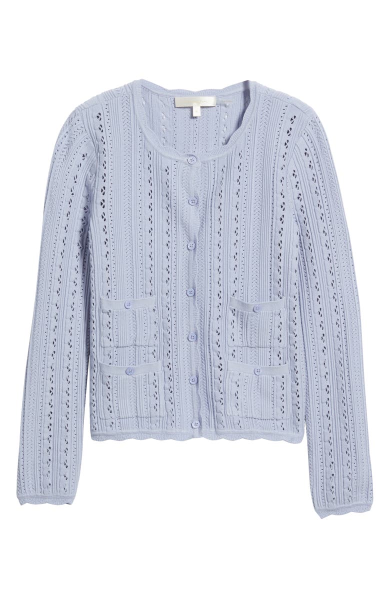 LoveShackFancy Emlynn Pointelle Cardigan, Main, color, Moonwash