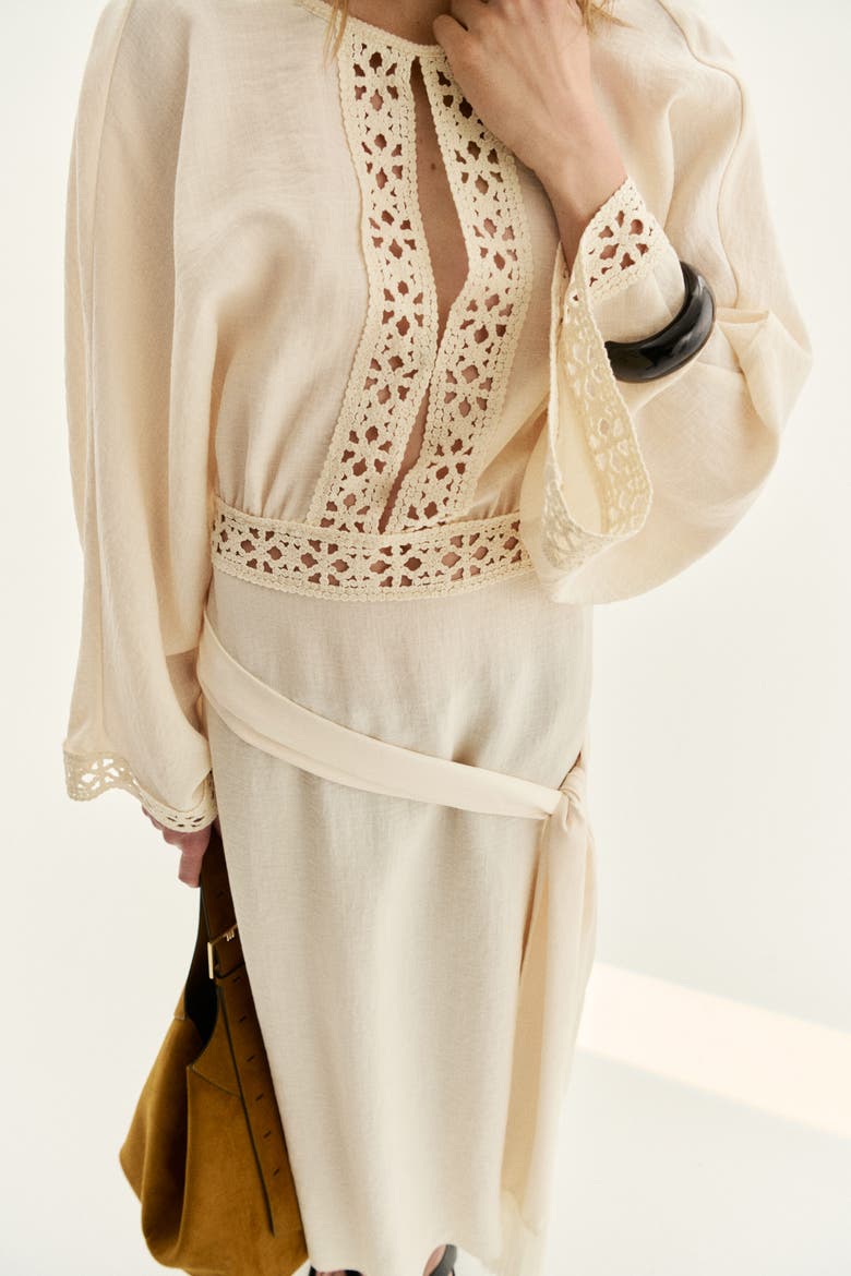 Crochet-look Tunic Dress, Alternate, color, Light beige
