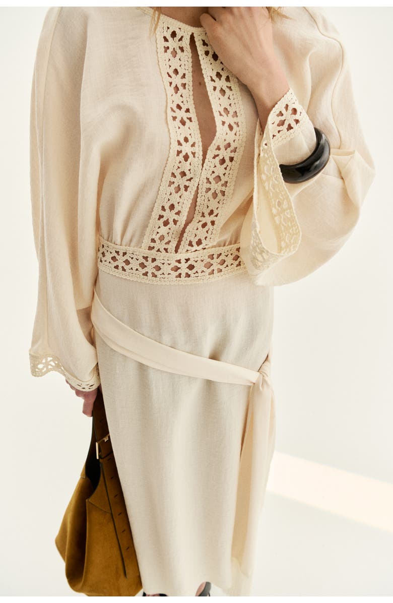 H&M Crochet-look Tunic Dress, Alternate, color, Light Beige