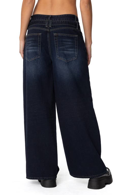 Edikted Belted Low Rise Super Baggy Jeans In Indigo-blue-raw-wash