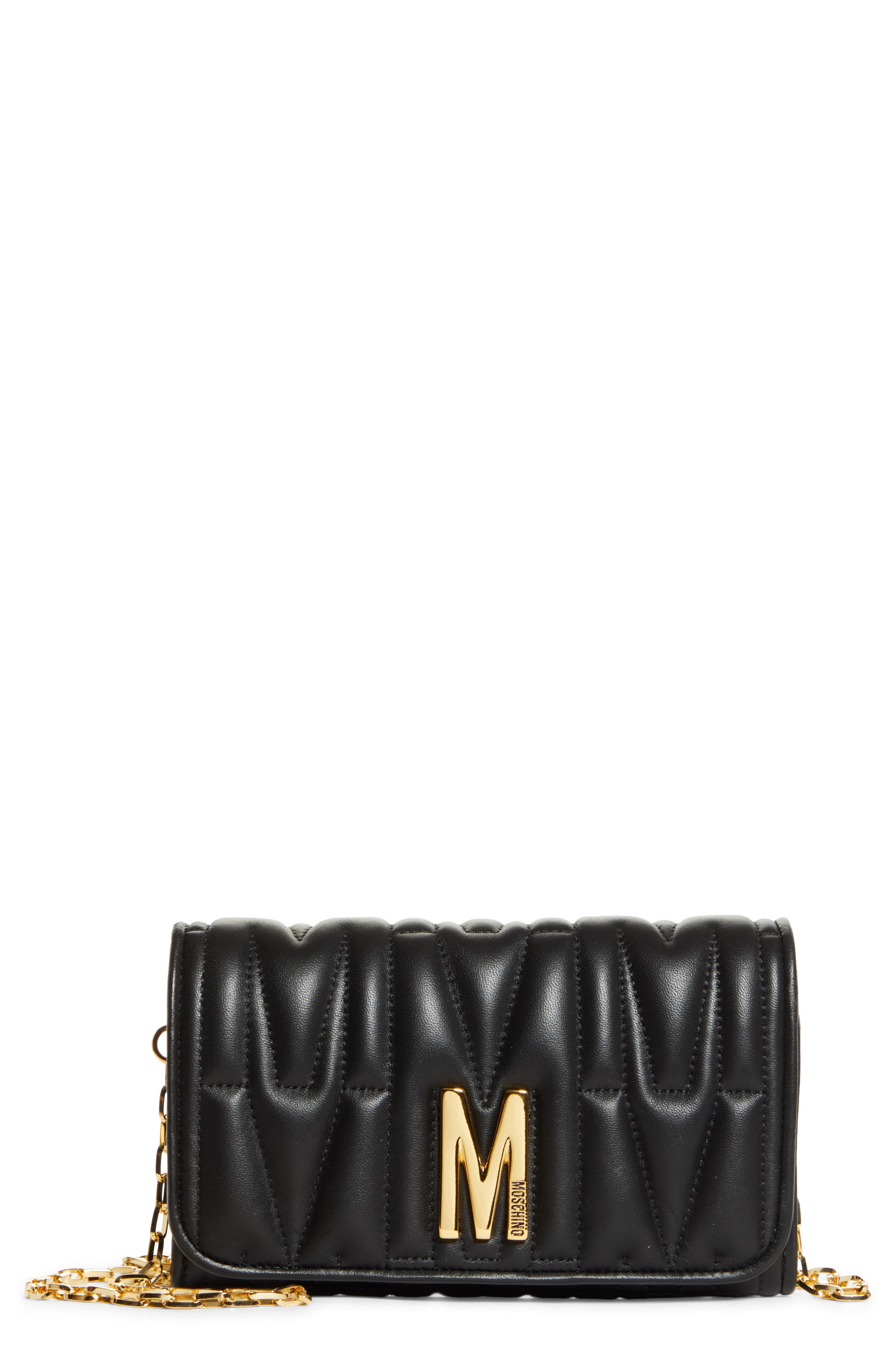 Moschino Matelassé Leather Wallet on a Chain, Main, color, 