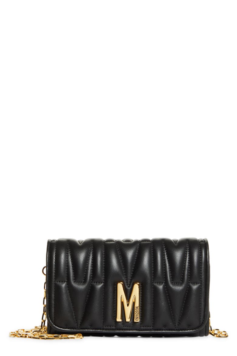 Matelassé Leather Wallet on a Chain, Main, color, FANTASY PRINT BLACK