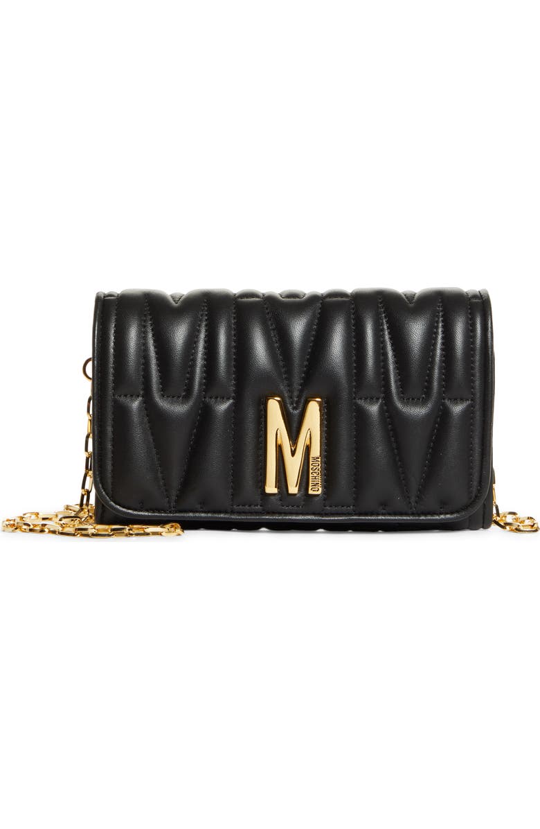 Moschino Matelassé Leather Wallet on a Chain, Main, color,