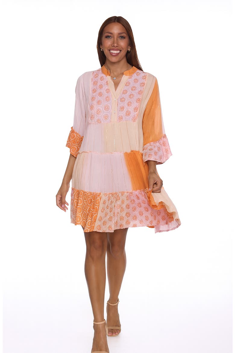 Patchwork Print Tiered Dress, Alternate, color, ORANGE