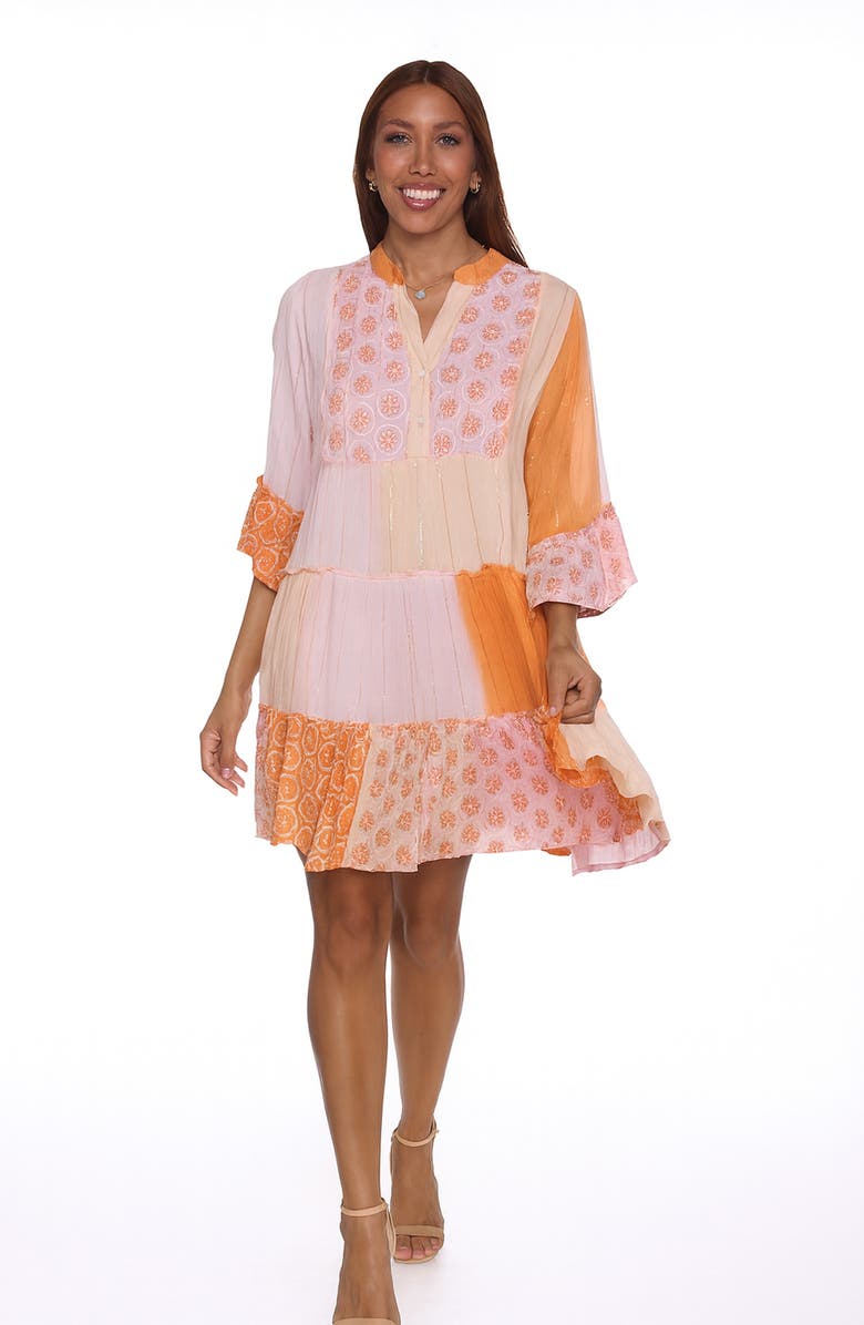 RANEES Patchwork Print Tiered Dress, Alternate, color, Orange