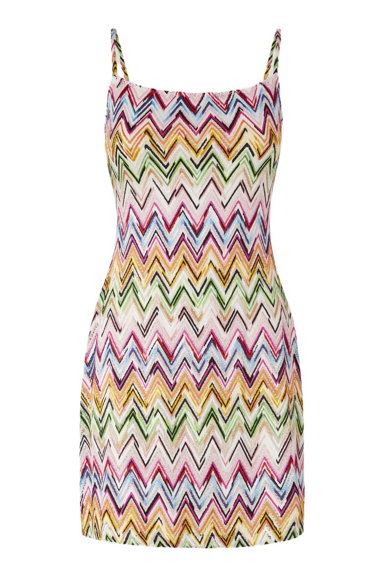 Mini Dress In Stretch Viscose With Lace And Zigzag Motif, Alternate, color, Multicoloured